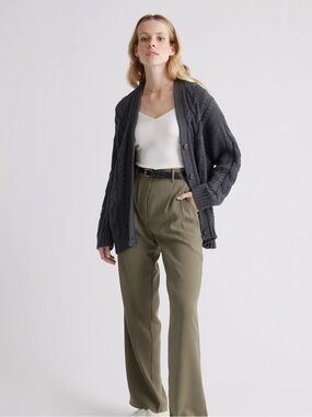 Quince 100% Organic Cotton Oversized Cable Knit Cardigan Charcoal Gray Size S